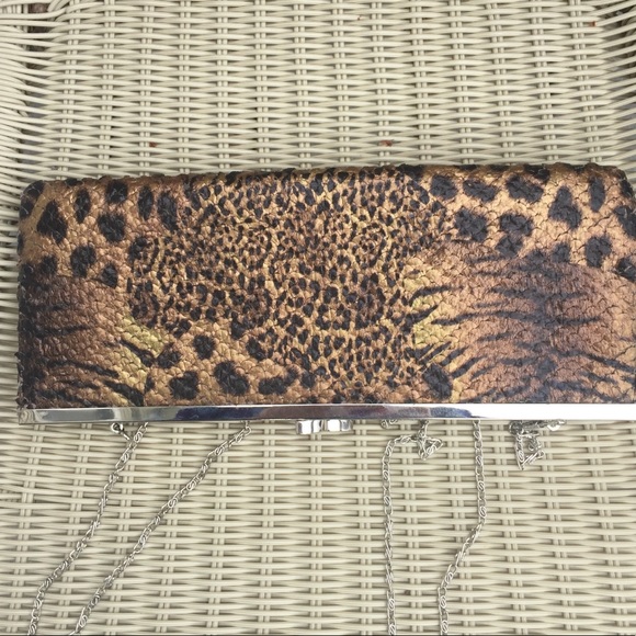 Animal Print Clutch with long gold chain - Picture 3 of 5